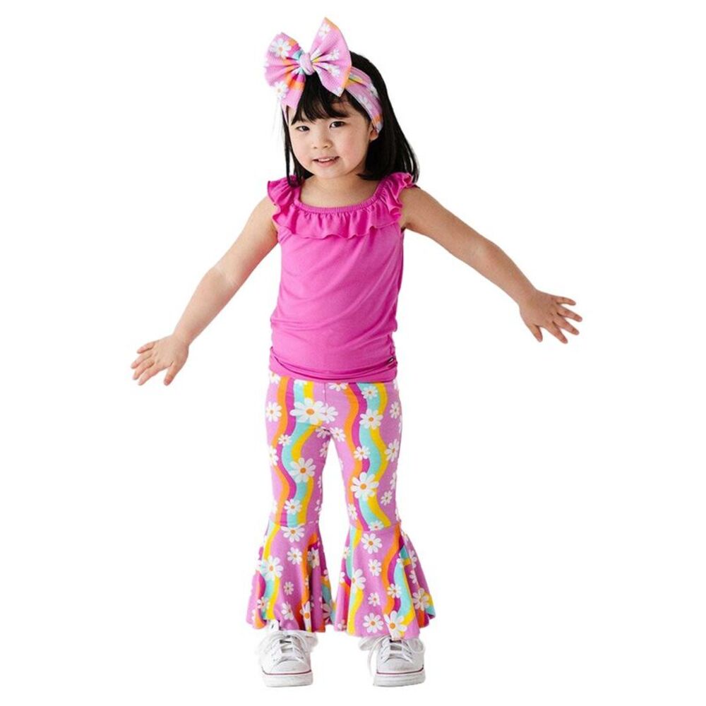 Bums & Roses Girls  Disco Daysies Top & Bell Bottoms Set, Multicolor